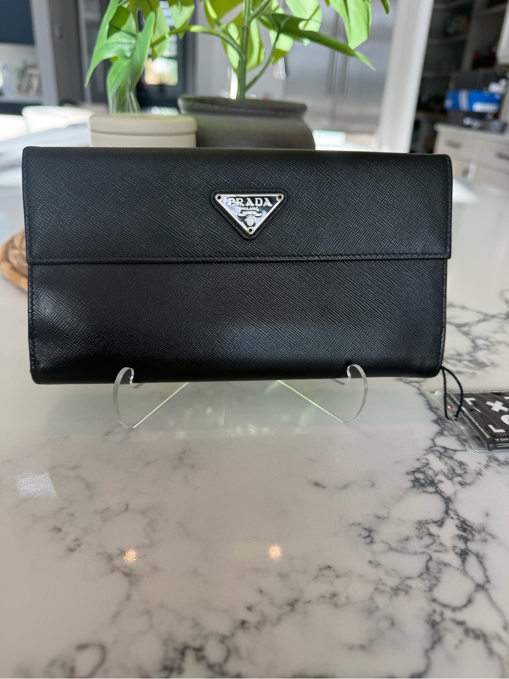 Prada Saffiano Metal Large Flap Wallet Black